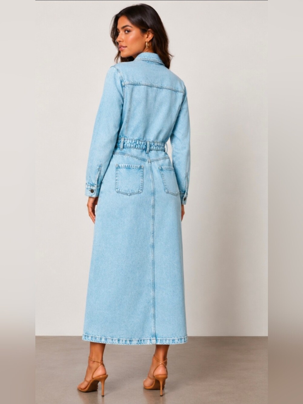 New Zara Z1975 Denim Midi Women Light Blue Dress Size Small
